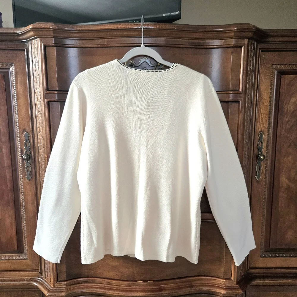 Liz Claiborne, Sweater twin-set. Off White/black. Large - Picture 4 of 15